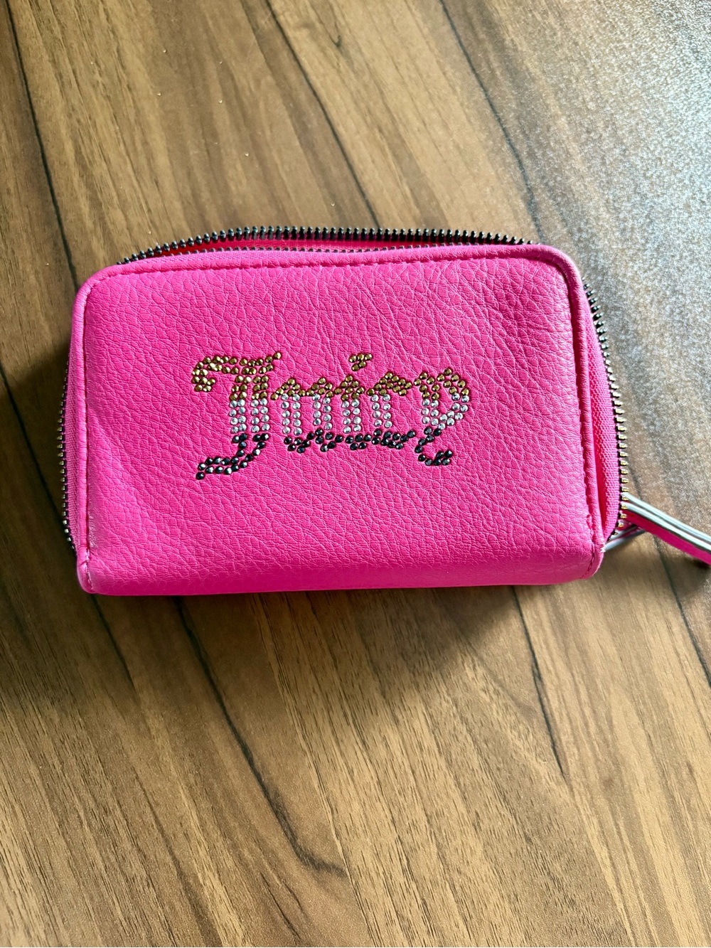 Juicy Couture Hot Pink Rhinestone Logo Zip Wallet